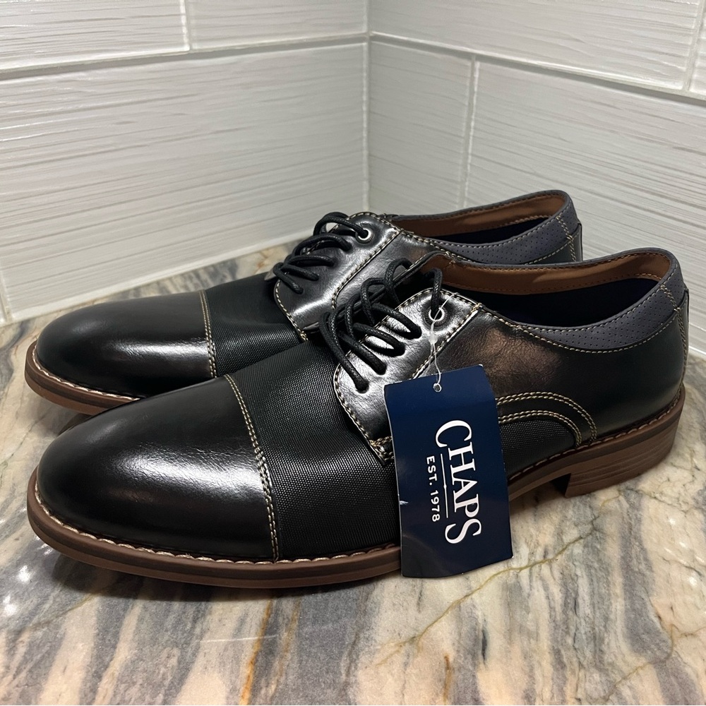 Chaps Daywear Men's Size 10.5 Black Cap Toe Lace Up Dress Shoes NWT